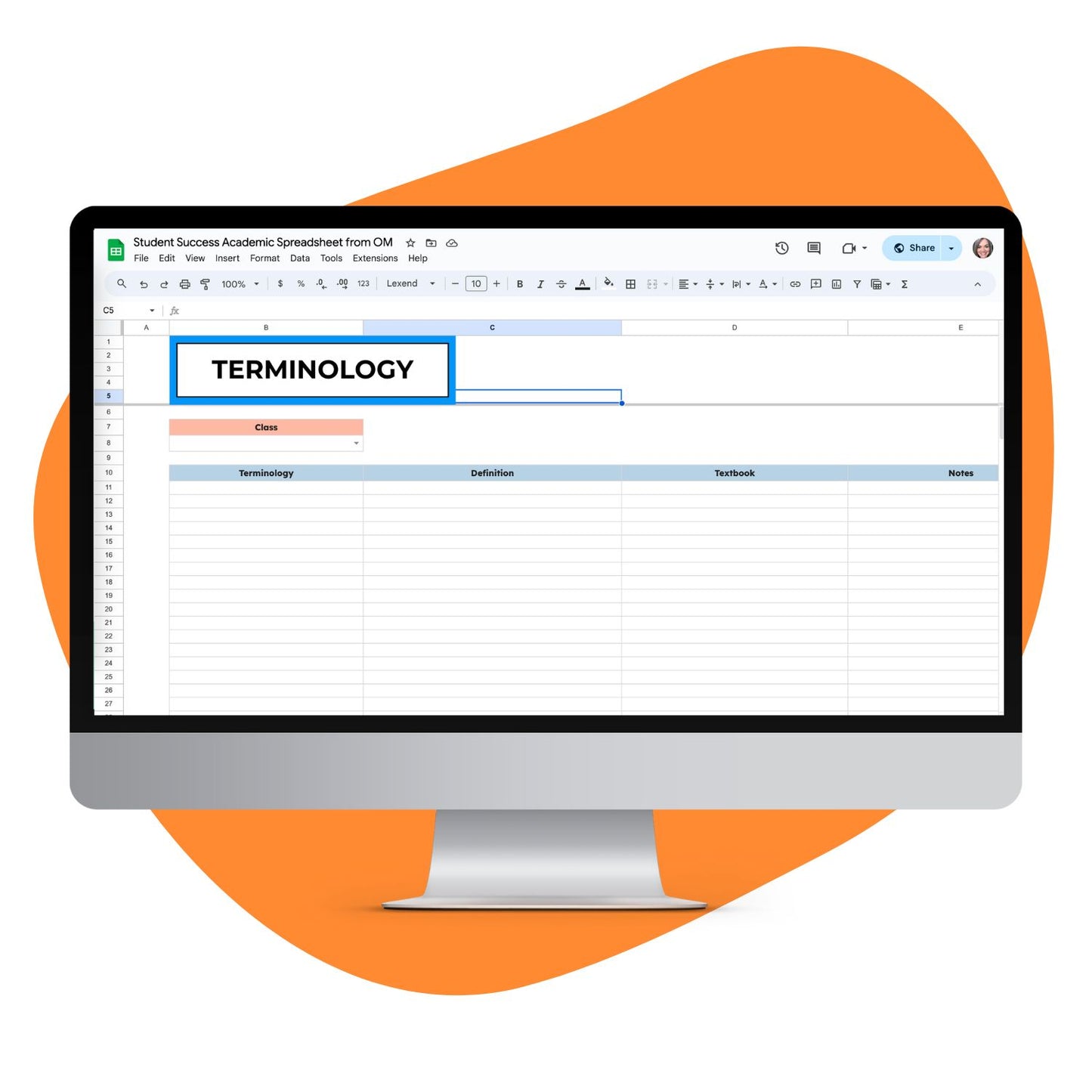 Terminology Spreadsheet mockup
