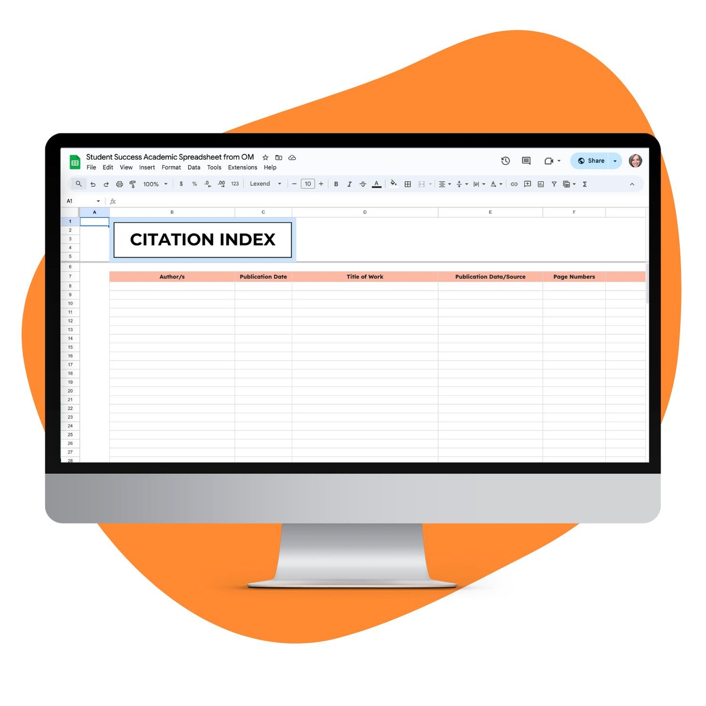 Citation Index Spreadsheet mockup
