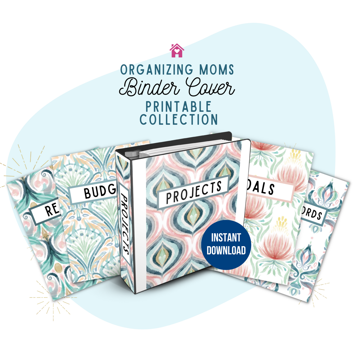 Mockup of Organizing Moms Binder Cover Printable Collection. Project Binder, Budget Binder and More. Instant Download.