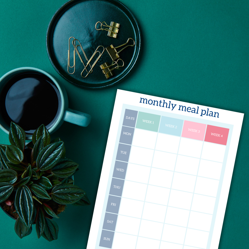 Monthly meal plan printable mockup