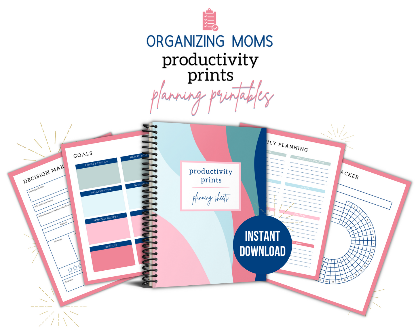 Productivity Prints Instant Download mockup. Planning printables.