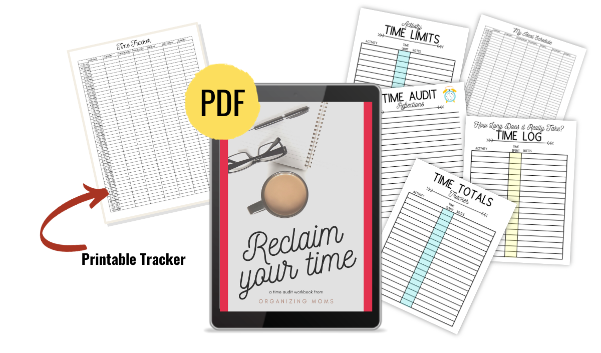 Reclaim your Time ebook, time tracker printable, time audit printables mockup