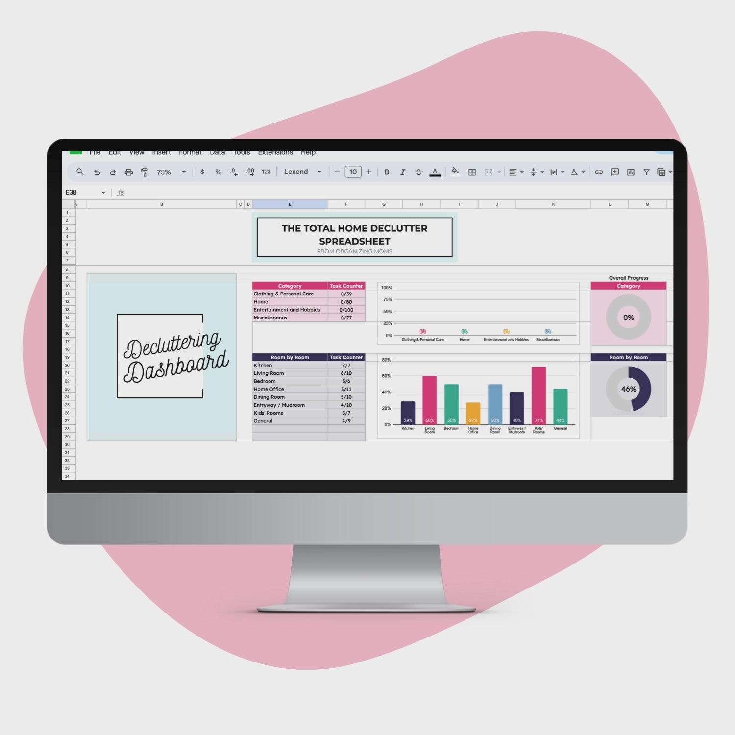 Video showing all of the pages in the Total Home Declutter Spreadsheet from Organizing Moms