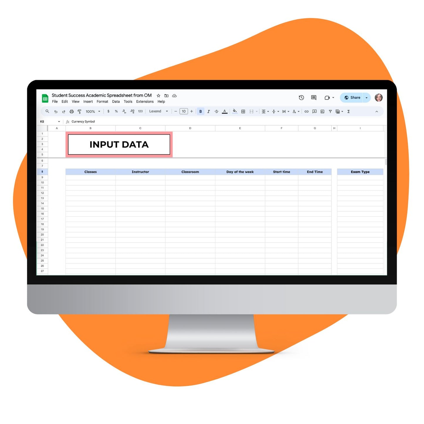 Input Data Spreadsheet Mockup