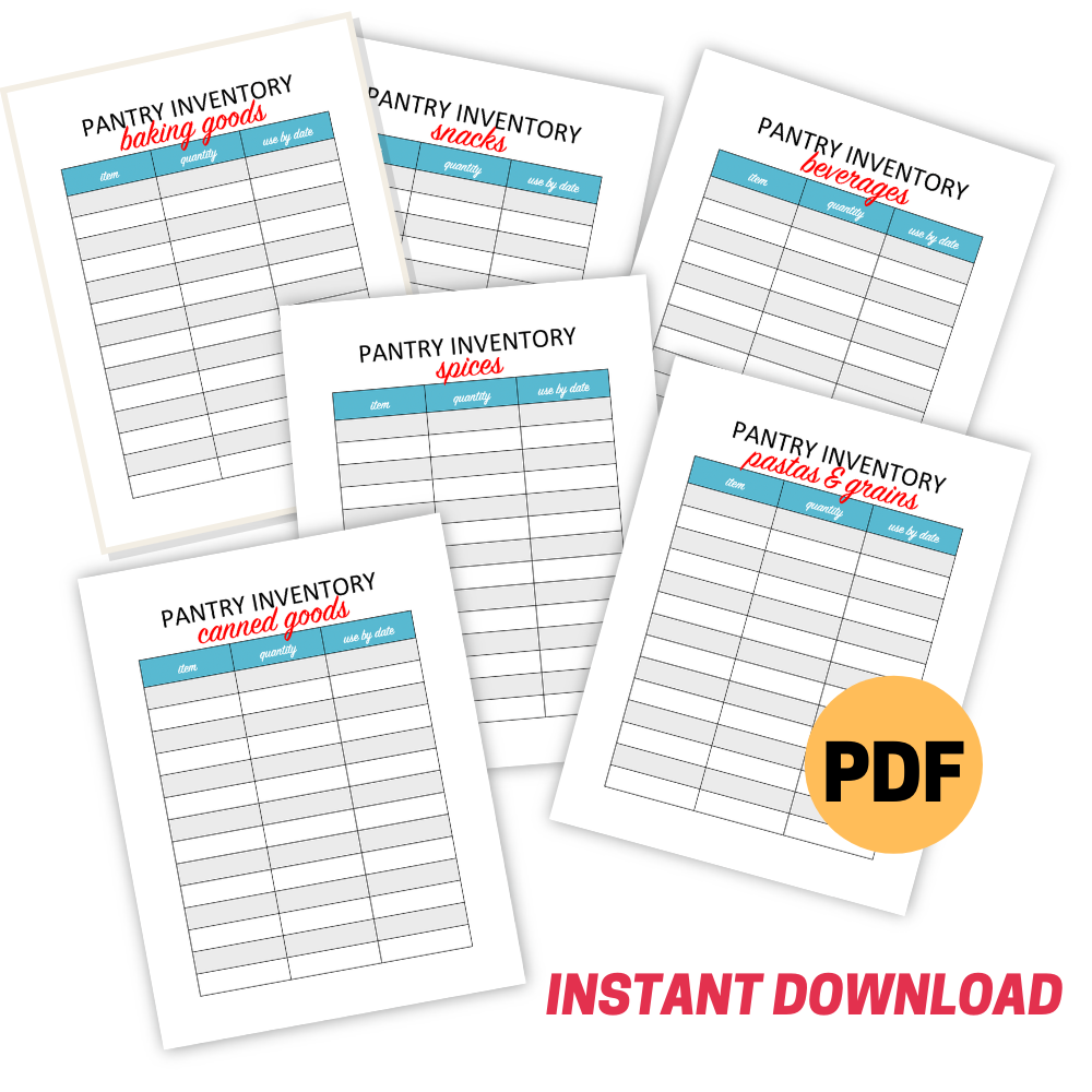 Mockup of pantry inventory pritnables. PDF. Instant Download.