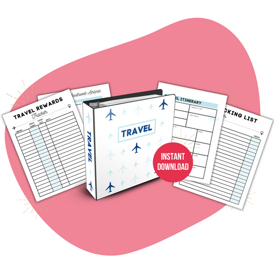 Travel Organization Printable Set Mockup. Includes Travel Rewards Tracker, Airline Miles Tracker, Travel Itinerary, Packing List. Instant Download.