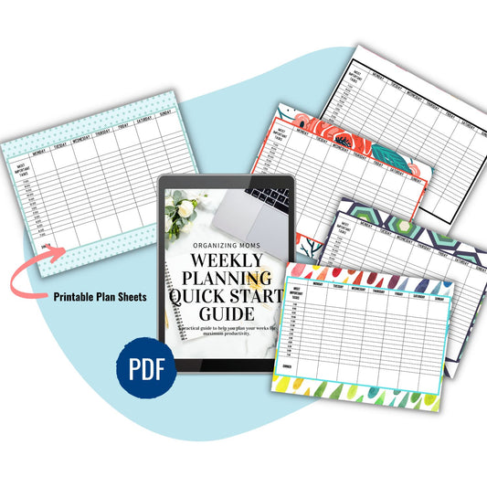Weekly Planning Bundle Mockup showing quick start guide and printable weekly planning pages.